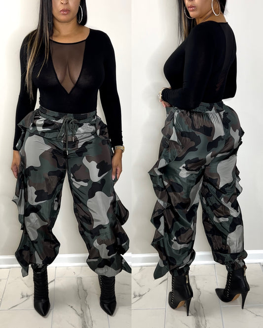 1014 Army Ruffle Pants