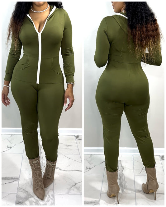 2017 Olive Green Thumb Zip Up Dunksuit