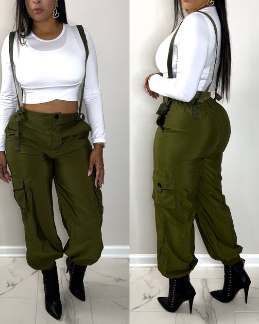 1015 Green Cargo Pants w/ Suspenders